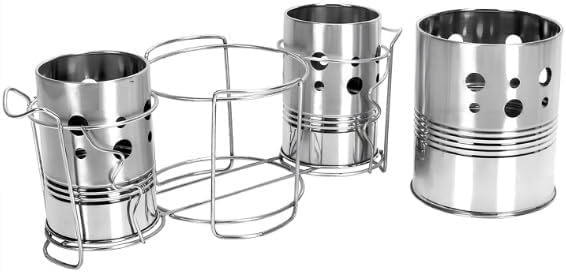 Self Draining Tableware Utensil Storage Box- Spoon,Knife,Fork,Chopstick,Steel Cutlery Holder/Organizer Stand For Kitchen Kitchen Utensil Organizer, 3 Compartments, Silver, Storage RacK