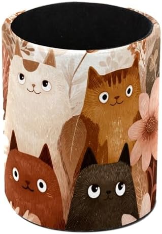 Leather Pen Holder for Desk, Cute Colored Cats Pencil Cup Pen Organizer Makeup Brush Holder for Office Home Kids Countertop Desk Accessory Storage by Unknown