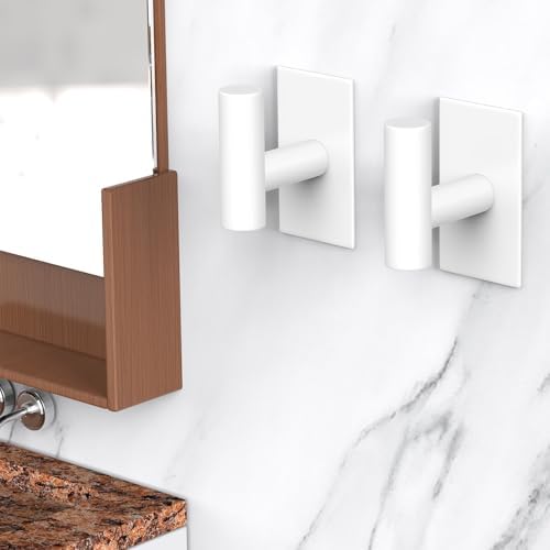 VAEHOLD Wall Towel Hooks, Heavy Duty Sticky Holder Waterproof Towel Hooks for Hanging Coat, Clothes, Closet Hook Wall Mount for Kitchen (White, 2 Pack) - Image 3