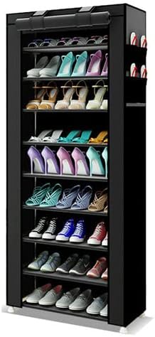 PENGKE 9-Tier Shoe Storage Organizer with Dustproof Cover - Closet Cabinet Shelf Holds up to 27 Pairs - for Doorway, Corridor, Balcony, Living Room - Black