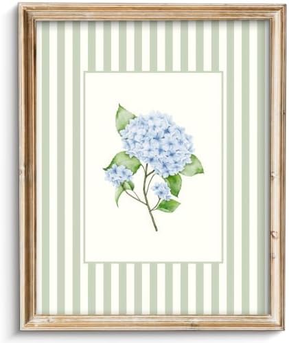 ZBJLLK Blue Hydrangea Stem Watercolor Canvas Wall Art, Single Stem Floral Print, French Country Farmhouse Sage Green Stripe Delicate Botanical Artwork for Living Room Bedroom Bathroom Home Decor, 8x10 Inch Unframed by Unknown