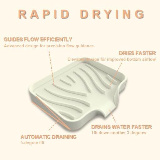 Silicone Soap Dish with Drainer | Quick-Dry Holder for Sponge, Dispenser, Scrubber, Bottle and Cup | for Kitchen, Shower and Bathroom (Beige, Small, 2-Pack)