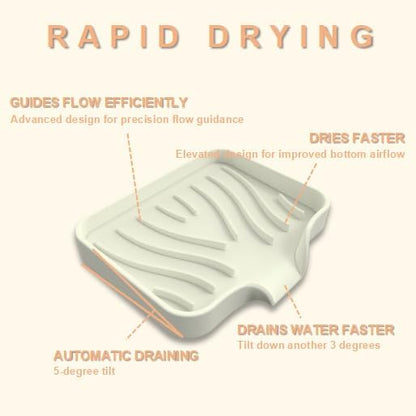 Silicone Soap Dish with Drainer | Quick-Dry Holder for Sponge, Dispenser, Scrubber, Bottle and Cup | for Kitchen, Shower and Bathroom (Beige, Small, 2-Pack)