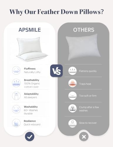 APSMILE 3‑Chamber Goose Feather Down Pillows Body Pillow Size Set of 1 - Image 7