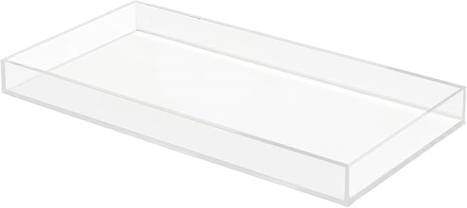 ROYALITA Acrylic Tray Bathroom Tray for Countertop, Guest Towel Holder Tray for Napkin Perfume Jewelry Makeup, Vanity Trays for Soap Dispenser, Aromatherapy, Cup & Candle, Clear