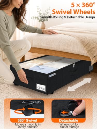 punemi 10" Tall 75L Under Bed Storage Bins with Wheels, Rolling Storage Bin - Image 4