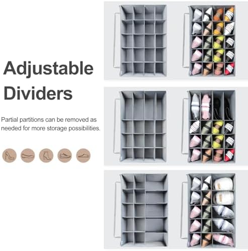 TOPIA HOME Shoe Organizer for Closet, Foldable Shoe Box, Adjustable Divider - Image 2