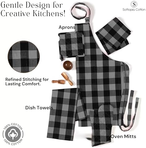 Buffalo Gingham Check Kitchen Bib Aprons, 2 Pack, 100% Cotton, Adjustable, Washable for Cooking, Baking - Image 5