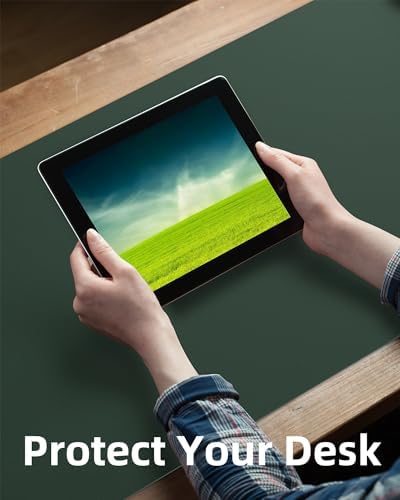 AFIING Leather Desk Pad Protector, Mouse Pad, Office Desk Mat, Non-Slip PU Leather Desk Blotter, Large Desk Mat, Waterproof Keyboard Mat for Office/Home/Decor (Dark Green, 48" x 17") - Image 4