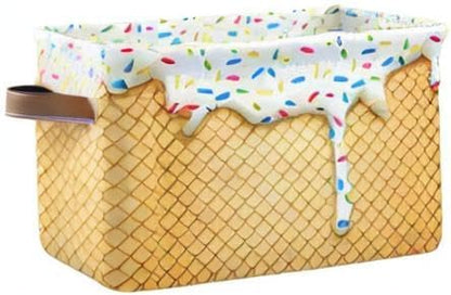 Ice Cream Cone Storage Bin - Large Canvas Basket - 15x11x9.5inch