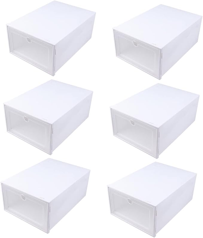 6pcs Stackable Shoes Organizer Plastic Shoe Storage Boxes Drawer Design Space-saving Case for and Accessories Round White