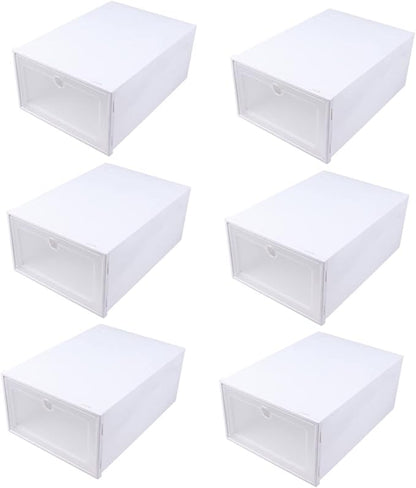 6pcs Stackable Shoes Organizer Plastic Shoe Storage Boxes Drawer Design Space-saving Case for and Accessories Round White