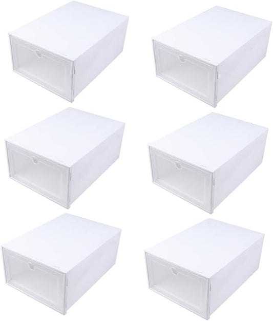 6pcs Stackable Shoes Organizer Plastic Shoe Storage Boxes Drawer Design Space-saving Case for and Accessories Round White