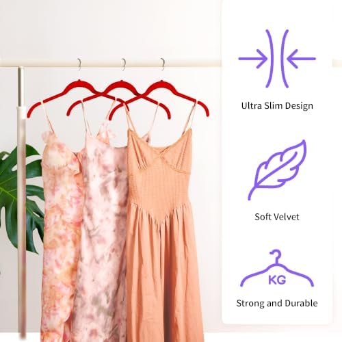 Sishynio Velvet Hangers 50 Pack, Non-Slip Slim Felt Clothes Hangers Red - Image 4