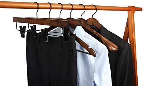 TOPIA HANGER Set of 6 Beautiful Coat Suit Jacket Wood Wooden Hangers, Premium Retro Finish with Extra-Wide Shoulder- 360° Black Hooks & Anti-Slip Bar CT02A