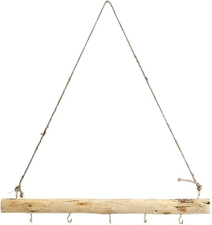 15 Inch 5 Hook Driftwood Wall Hanging Wall Mounted Jewelry Holder Decor Natural Wood Farmhouse Vintage Wooden Necklace Holder Branch Hooks with Jute Rope for Dried Flowers Keys Crafts Home