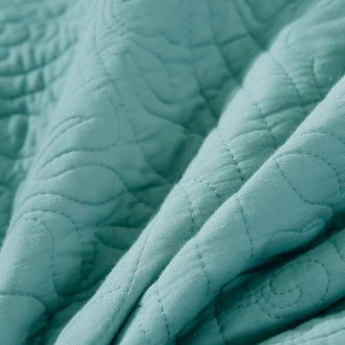 WINLIFE 100% Cotton Quilted Pillow Sham Floral Printed Pillow Cover (King, Aqua Blue) - Image 6