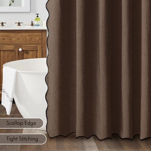 MIULEE Brown Extra Long Scalloped Linen Shower Curtain 72x80 Inches - Image 5