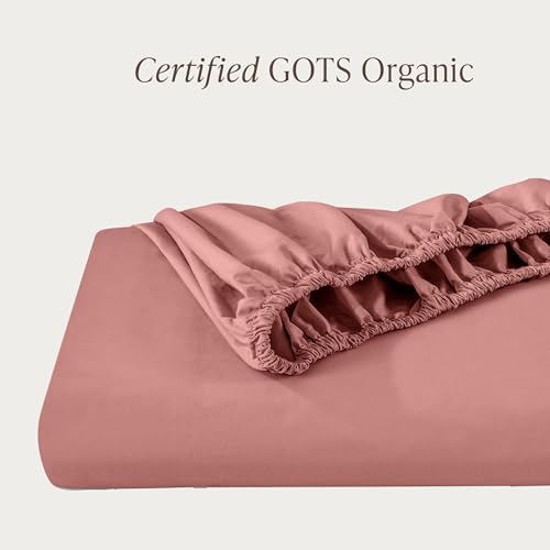 Bare Home 100% Organic Cotton Percale Fitted Sheet (Twin, Dusty Rose) - Image 2