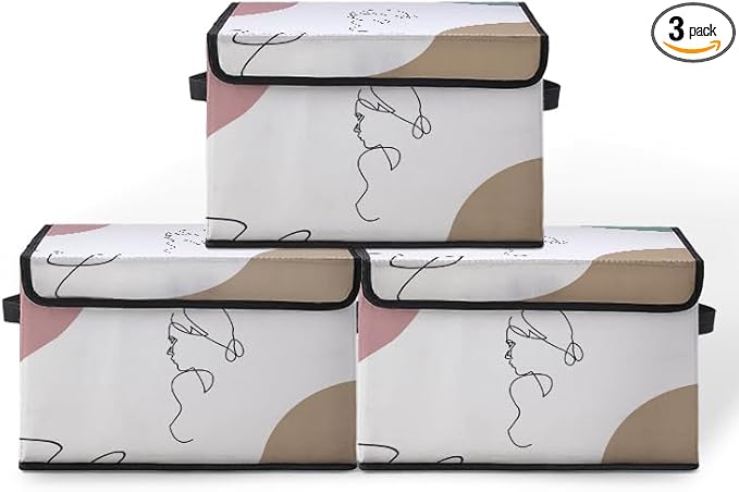 Stackable Clothes Storage Bins with Lids,Closet Organizers Fabric Cat Printing Box for Home and Office,Blanket Clothes Organizers,Under Bed Storage Containers 3 Pack.