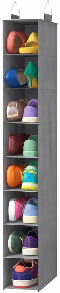 Lifewit Closet Shoe Organizer Hanging 8 Tier, Fabric Shoe Hanging Organizer for Closet, Collapsible Closet Organizers and Storage for Shelf, Wardrode, Dorm, 11.8" L X 5.9" W X 40.9" H, Gray