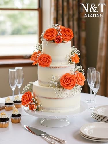 N&T NIETING Artificial Flowers Real Touch Fake Flowers Orange Roses Perfect for DIY Wedding Bridal Bouquets Centerpieces Shower Party Home Flower Arrangement Thanksgiving Decorations, 25Pcs - Image 4