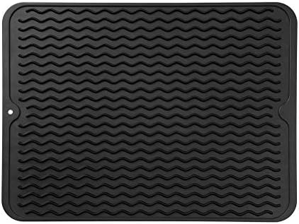 MicoYang Silicone Dish Drying Mat — Quick-Dry Ridges Counter & Sink Pad, Heat-Resistant Trivet to 450°F, Non-Slip & Dishwasher Safe, Roll-Up Storage, 18 Colors & 9 Sizes (Black, 16"×12") by MicoYang