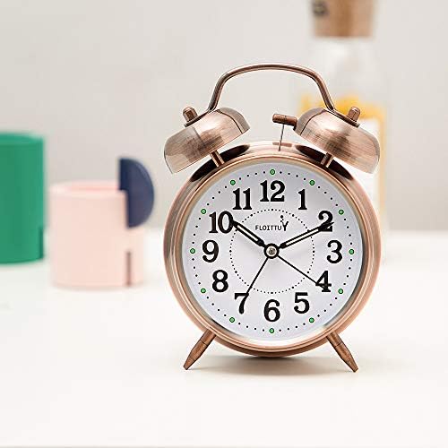 FLOITTUY {Loud Alarm for Deep Sleepers) 4'' Twin Bell Alarm Clock with Backlight for Bedroom and Home Decoration(Red-Brown) - Image 3
