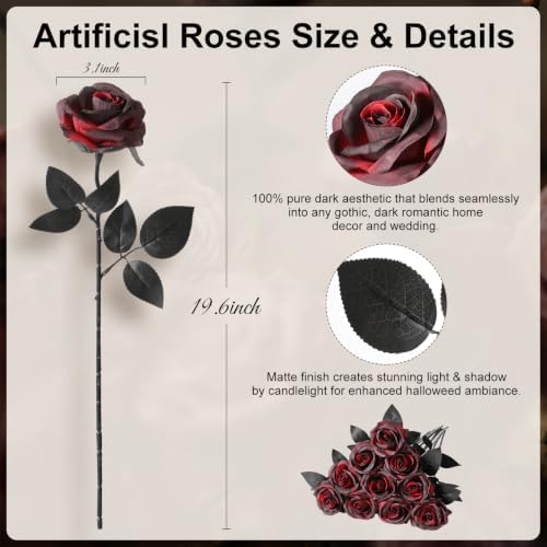 Nubry Artificial Silk Roses, 10pcs Fake Burgundy Roses Bouquet - Image 2