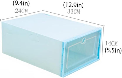 MAGICLULU 6pcs Transparent Stackable Shoes Organizer with Drawer Design Dustproof Plastic Storage Box for Easy Access for Home and Closet Organization Round Center Blue