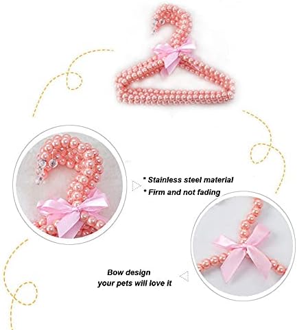 Zodensot 5 Pack Mini Pearl Baby Pets Small Clothes Hangers, Lovely Faux Pearl Beaded Elegant Garment Clothes Hangers with Ribbon Bowknot for Pet Dog Cat Baby Kids Children (Pink)