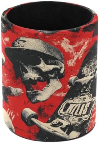 Leather Pen Holder for Desk, Skateboard Skull Pencil Cup Pen Organizer Makeup Brush Holder for Office Home Kids Countertop Desk Accessory Storage by Unknown