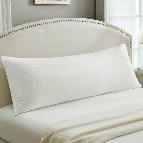 Quilted Body Pillow Cover, Striped Long Size 21"x54" Body Pillowcase 1PC Soft Breathable Long Pillow Cover for Pregnant Women Side Sleeper, Envelope Closure, Beige by Uhamho