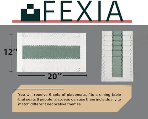 FEXIA Sage Green Boho Placemats Set of 6 Table Mats Farmhouse Dining Decor - Image 2