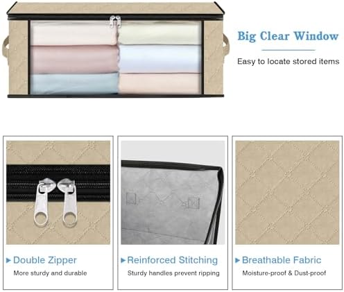 HomeHacks 6-Pack Clothes Organizer Storage Bags, 35L Storage Bins, Beige - Image 4