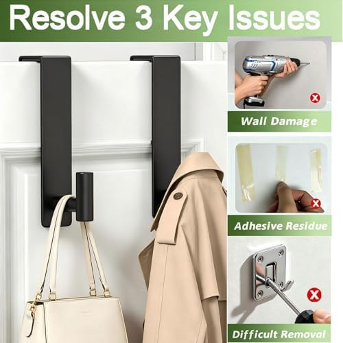Stainless Steel Over The Door Hooks Heavy Duty, Bathroom Towel Holder Door Mount Coat Rack Towel Rack for Bedroom, Doors Hangers Towel Hooks for Bathroom Dorm Essentials (Black, 2 Pack) - Image 4
