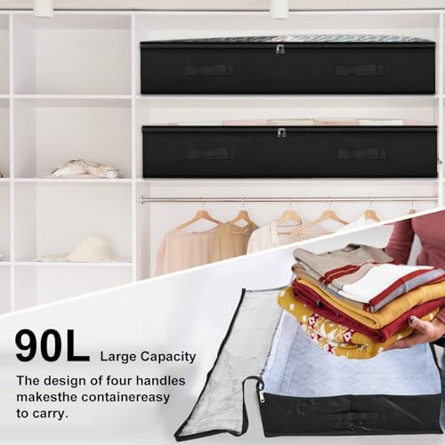 BiCINE 95L Under Bed Storage Containers, 2 Pack Foldable Closet Organizers and Storage Bins with Lid Clothes Underbed Storage Bags for Wrapping Paper, Blanket, Comforter, Towels, Sweaters, Pillows - Image 3