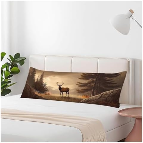 Deer Body Pillows Covers for Adults, Wildlife Elk Deer Retro Body Pillow Covers Lumbar Body Pillow Case 20"X54" Body Pillowcase Cushion Cover for Home Bedroom Office Hotel by Unknown