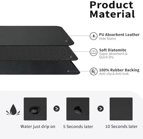 HotLive Dish Drying Mat for Kitchen Counter, Heat Resistant Drainer Mats with Non-slip Rubber Backed, Hide Stain Kitchen Super Absorbent Draining Mat, Easy to Clean Dish Rack Pad, Black 18"x28" - Image 2
