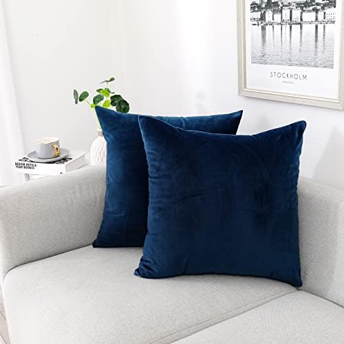 NiNi ALL DarkBlue Velvet Throw Pillow Covers 26x26 Pack of 2 Decorative by NiNiALL