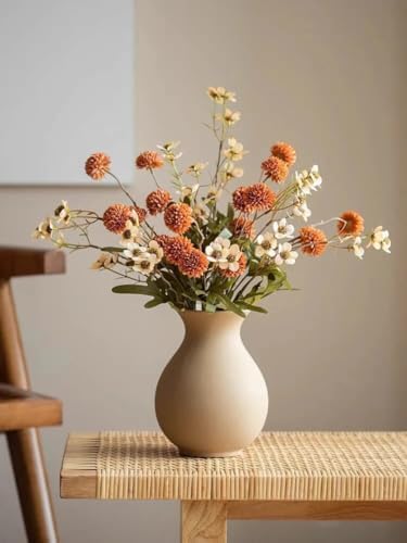 Laelfe Artificial Pompon Mum Burnt Orange, 5Pcs Fake Kiku Flowers Silk Small Mini Chrysanthemum Ball Faux Mum Decor for Vase Filler DIY Bouquet Centerpieces Arrangements Shower(Burnt Orange) - Image 6