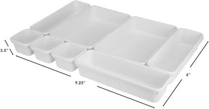 Home Basics 8 Piece Kitchen, Adjustable and Customizable Multi-Drawer Divider Organizer Set Multipurpose Use White