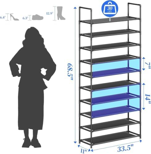 Simple Trending Tall Shoe Rack Storage Holds 40 Pairs, 10 Tier Shoe Organizer Shelf Large Capacity for Entryway Closet, Black - Image 3