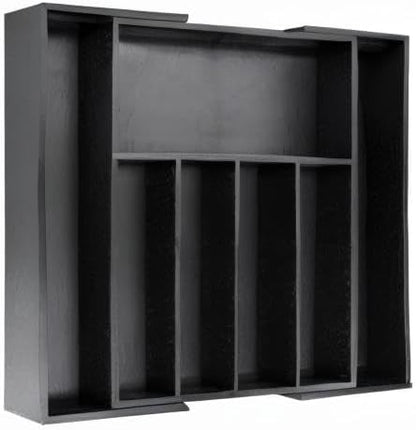 VaeFae Premium Bamboo Drawer Organizer, Expandable Silverware Drawer Organizer, Cutlery Tray with Dividers for Kitchen Utensils (Black, Large)