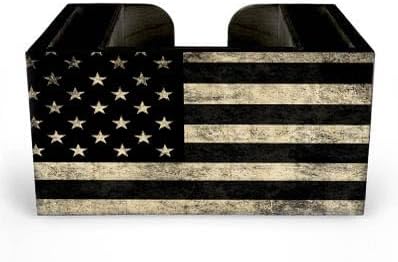 Wooden Utensil Holder Napkin Bar Caddy Parent (American Flag Black)