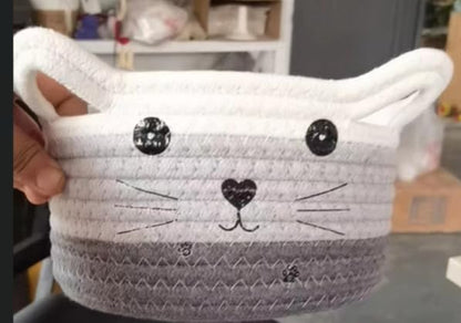 Cute Laundry Basket Baby Toy Basket Decorative Storage Basket Bins With Handles Pet Toys Storage Organizer Baby Nursery Basket As Baby Shower Gifts,White+Grey
