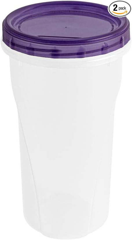[48 Oz - Purple - 2 Pk] Large Deli Food Storage Screw And Seal Containers 48 Oz Stackable Reusable Mirowave Dishwasher Safe Quality Plastic Twist Cap Canisters 2 Pack