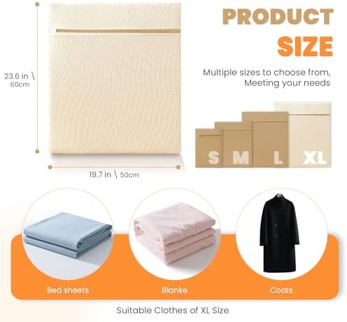 ABRRLO 4Pcs Large Cotton Mesh Laundry Bags for Delicates,Breathable Mesh Garment Bag for Washing Machine,Travel Wash Bags with Zipper for Bras,Underwear,Socks,Clothes,Laundry Dorm Room Essentials(XL) - Image 5