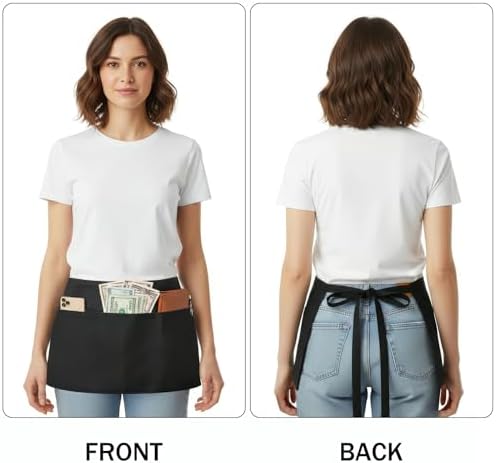 BOHARERS Waist Apron with 3 Pockets 3 Pack - Black Waitress Server Short Apron - Image 4