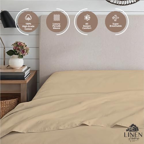 Linen Home 100% Cotton Percale Twin Size Fitted Sheet only, Light Taupe - Image 3